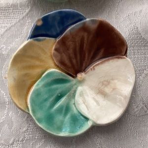 Antique Majolica Pansy Butter Dish c1800s